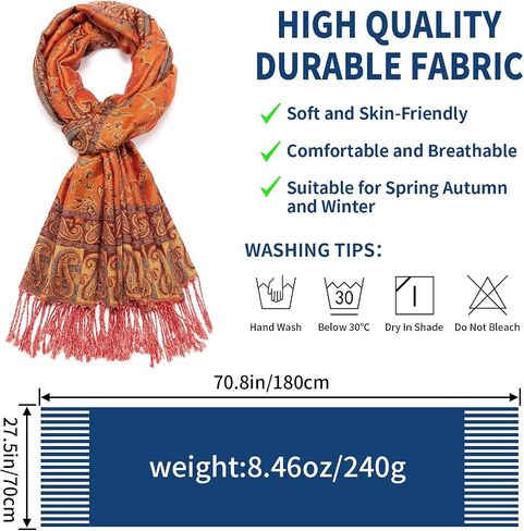 Paisley Pashmina Shawl Wrap Women Reversible Vintage Jacquard Pashmina Rave Scarf with Fringe for Evening, Wedding in Saudi Arabia