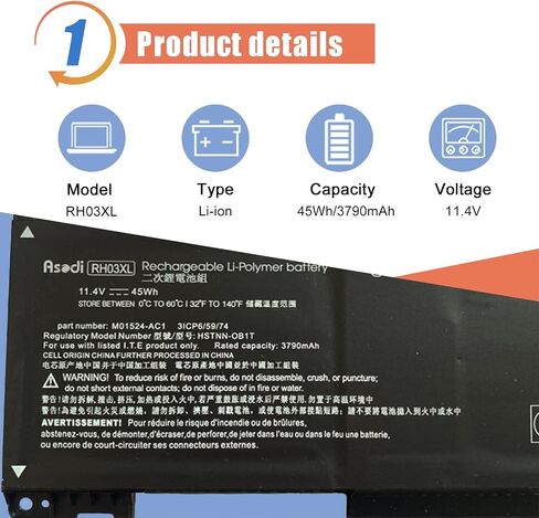 ASODI L97300-005 HW03XL 41.04Wh استبدال بطارية الكمبيوتر المحمول HP Pavilion 15-EG 15-EG00000 15-EH 15-EH0090WM DF15 Series L96887-421 L96887-AC1 L96887-1D1 HSTNN-IB90 HSTNN-LB8U HSTNN-OB2A HWO 3XL in Saudi Arabia