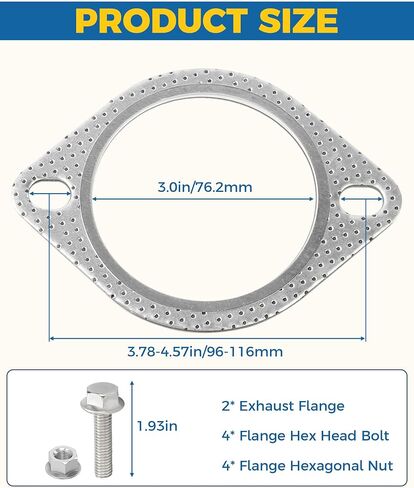 2PCS Exhaust Gasket,Exhaust Flange Gasket,Catalytic Converter Gasket,Car Accessories Exhaust Flange,Exhaust Flange Repair Kit with Bolts & Nuts,Muffler Gasket,Replaces #120-06310-0002 (2.5inch) in Saudi Arabia