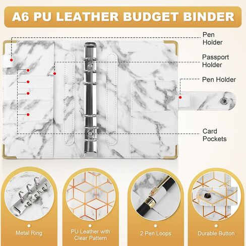 Toplive A6 Refillable Notebook Binder PU Leather 6 Ring Budget Binder Organizer for A6 Filler Paper, Loose Leaf Personal Planner Binder Cover, Marble Purple in Saudi Arabia