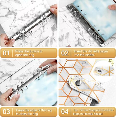 Toplive A6 Refillable Notebook Binder PU Leather 6 Ring Budget Binder Organizer for A6 Filler Paper, Loose Leaf Personal Planner Binder Cover, Marble Purple in Saudi Arabia