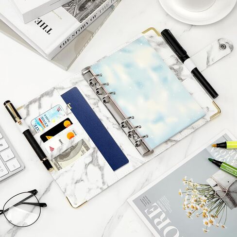Toplive A6 Refillable Notebook Binder PU Leather 6 Ring Budget Binder Organizer for A6 Filler Paper, Loose Leaf Personal Planner Binder Cover, Marble Purple in Saudi Arabia