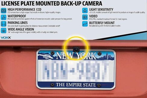 Voxx ACAM4 HD Wide Angle License Plate Mounted Backup Camera - Parking Lane Display Option - High Light Sensitivity for Nighttime Performance in Kuwait