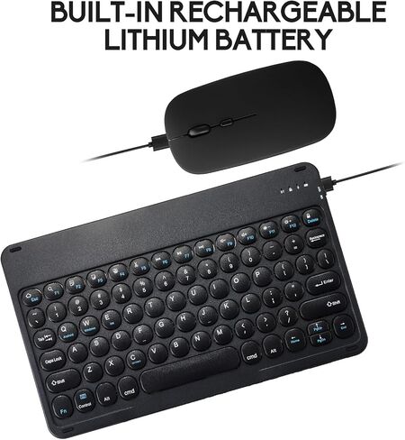 Bluetooth Keyboard and Mouse Combo for iPad - Rechargeable Wireless Keyboard & Mouse Compatible with iPad 9th/8th Gen, iPad Pro/Air/Mini, iPhone14/13/12 Pro, Round Keys White in Kuwait
