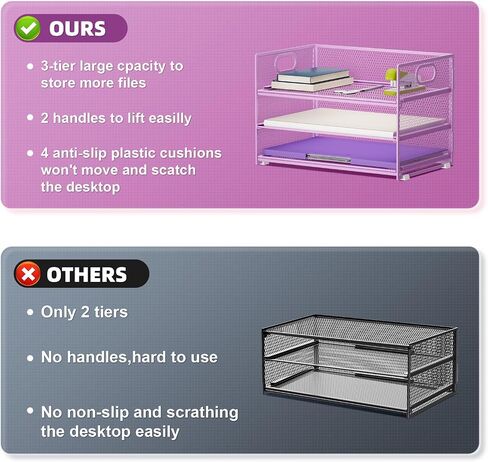 Marbrasse 3 Tier Paper Organizer Letter Tray, Mesh File Organizer with Handle, Paper Sorter Desk Organizer for Home Office Supplies in Saudi Arabia