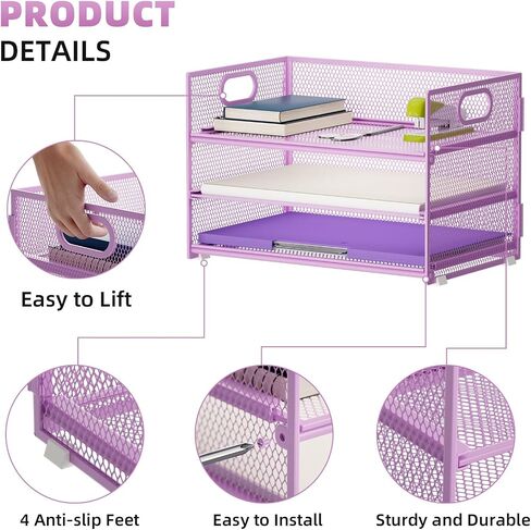 Marbrasse 3 Tier Paper Organizer Letter Tray, Mesh File Organizer with Handle, Paper Sorter Desk Organizer for Home Office Supplies in Saudi Arabia