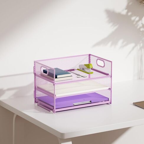 Marbrasse 3 Tier Paper Organizer Letter Tray, Mesh File Organizer with Handle, Paper Sorter Desk Organizer for Home Office Supplies in Saudi Arabia