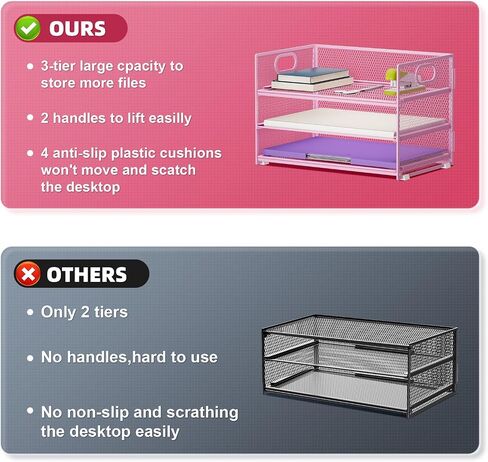 Marbrasse 3 Tier Paper Organizer Letter Tray, Mesh File Organizer with Handle, Paper Sorter Desk Organizer for Home Office Supplies in Saudi Arabia