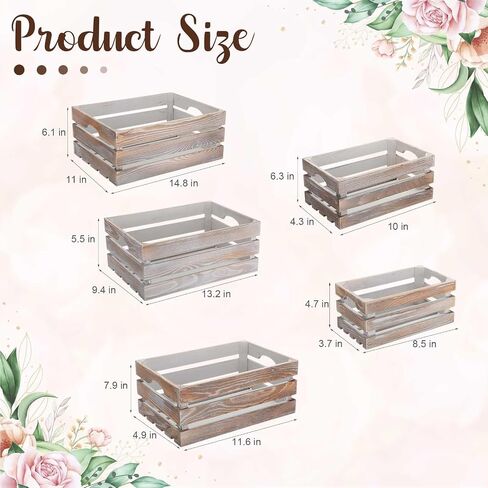 Soaoo 5 Pcs Decorative Nesting Wooden Crates for Storage Display 5 Size Large Small Rustic Wood Decorative Storage Crates with Handle Farmhouse Wood Crate Box Container Made from Pine (Wood Color) in Saudi Arabia