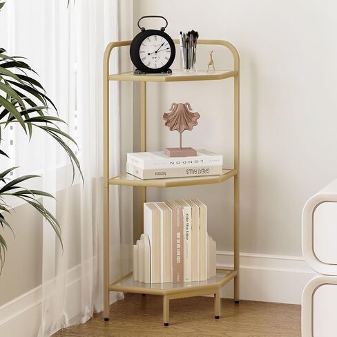 Corner Shelf Stand, Glass Bookshelf Bookcase, Bathroom Organizer, Plant Stand, Steel Frame, Tempered Glass, Modern Style for Living Room, Bathroom, Kitchen, 6-Tier Golden CS90600G in Saudi Arabia