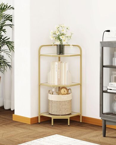 Corner Shelf Stand, Glass Bookshelf Bookcase, Bathroom Organizer, Plant Stand, Steel Frame, Tempered Glass, Modern Style for Living Room, Bathroom, Kitchen, 6-Tier Golden CS90600G in Saudi Arabia