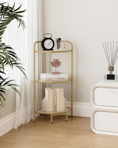 Corner Shelf Stand, Glass Bookshelf Bookcase, Bathroom Organizer, Plant Stand, Steel Frame, Tempered Glass, Modern Style for Living Room, Bathroom, Kitchen, 6-Tier Golden CS90600G in Saudi Arabia