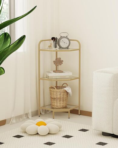 Corner Shelf Stand, Glass Bookshelf Bookcase, Bathroom Organizer, Plant Stand, Steel Frame, Tempered Glass, Modern Style for Living Room, Bathroom, Kitchen, 6-Tier Golden CS90600G in Saudi Arabia