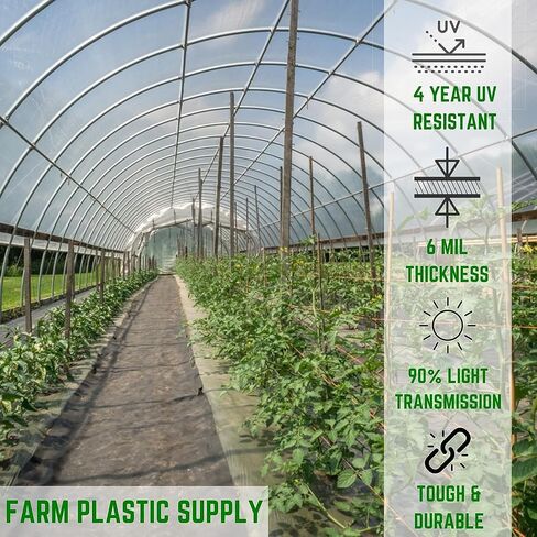 Farm Plastic Supply - Clear Greenhouse Plastic Sheeting - 6 mil - (10' x 10') - 4 Year UV Resistant Polyethylene Greenhouse Film, Hoop House Green House Cover for Gardening, Farming, Agriculture in Saudi Arabia