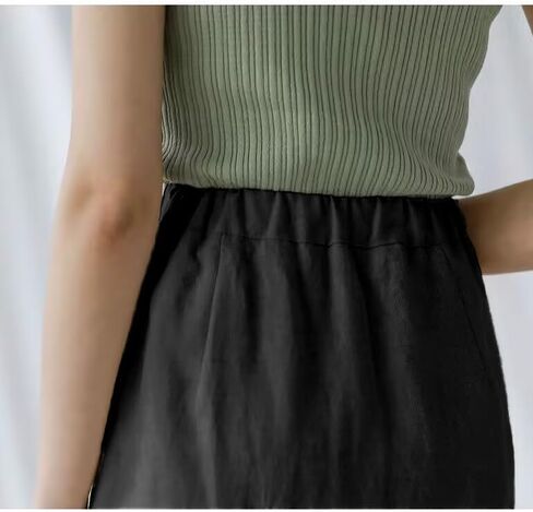 Womens High Waisted Straight Cotton Linen Long Skirt with Slit in Kuwait