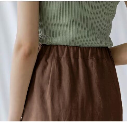 Womens High Waisted Straight Cotton Linen Long Skirt with Slit in Kuwait