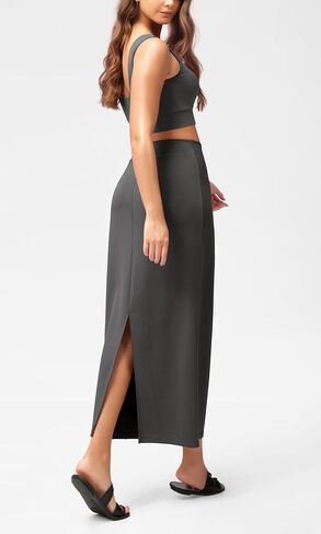 ODODOS Modal Soft Maxi Skirt for Women, Back Slit High Waist Casual Long Pencil Skirts in Kuwait
