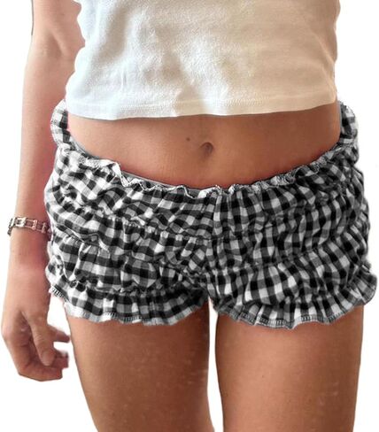 Women Y2k Gingham Boy Shorts Bloomers Cute Smocked Plaid Pajama Shorts Shirred Frilly Micro Shorts Pettipants in Saudi Arabia