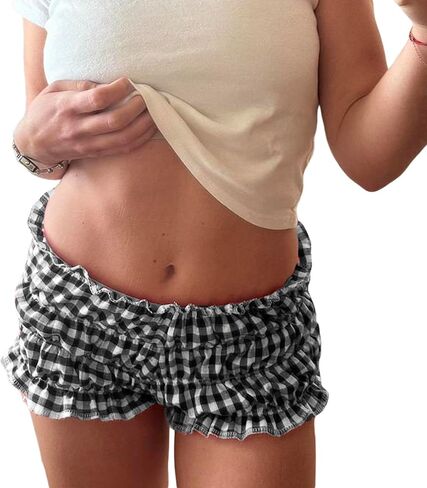 Women Y2k Gingham Boy Shorts Bloomers Cute Smocked Plaid Pajama Shorts Shirred Frilly Micro Shorts Pettipants in Saudi Arabia