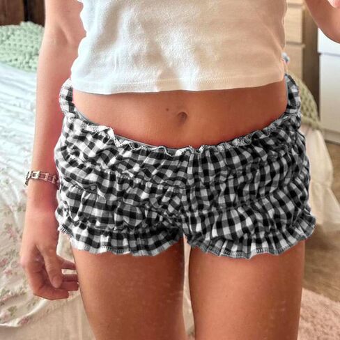 Women Y2k Gingham Boy Shorts Bloomers Cute Smocked Plaid Pajama Shorts Shirred Frilly Micro Shorts Pettipants in Saudi Arabia