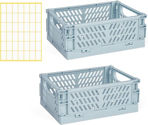صندوق تخزين صغير قابل للطي، 2 عبوة، سلال بلاستيكية قابلة للطي مع بطاقات، صناديق تخزين لمنظمي المكتب، المطبخ المنزلي، غرفة النوم، الحمام، أدوات المكتب، أجزاء صغيرة (وردي، 5.9 × 3.8 × 2.2 بوصة) in Kuwait