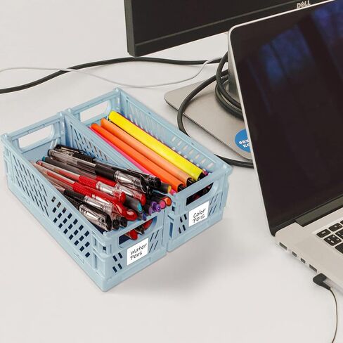 صندوق تخزين صغير قابل للطي، 2 عبوة، سلال بلاستيكية قابلة للطي مع بطاقات، صناديق تخزين لمنظمي المكتب، المطبخ المنزلي، غرفة النوم، الحمام، أدوات المكتب، أجزاء صغيرة (وردي، 5.9 × 3.8 × 2.2 بوصة) in Kuwait