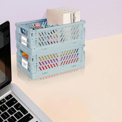 صندوق تخزين صغير قابل للطي، 2 عبوة، سلال بلاستيكية قابلة للطي مع بطاقات، صناديق تخزين لمنظمي المكتب، المطبخ المنزلي، غرفة النوم، الحمام، أدوات المكتب، أجزاء صغيرة (وردي، 5.9 × 3.8 × 2.2 بوصة) in Kuwait