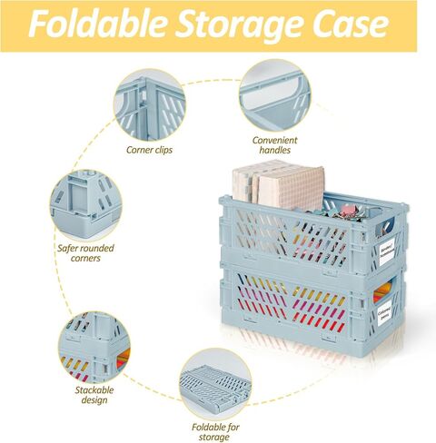 صندوق تخزين صغير قابل للطي، 2 عبوة، سلال بلاستيكية قابلة للطي مع بطاقات، صناديق تخزين لمنظمي المكتب، المطبخ المنزلي، غرفة النوم، الحمام، أدوات المكتب، أجزاء صغيرة (وردي، 5.9 × 3.8 × 2.2 بوصة) in Kuwait