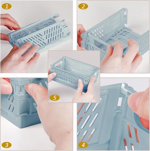 صندوق تخزين صغير قابل للطي، 2 عبوة، سلال بلاستيكية قابلة للطي مع بطاقات، صناديق تخزين لمنظمي المكتب، المطبخ المنزلي، غرفة النوم، الحمام، أدوات المكتب، أجزاء صغيرة (وردي، 5.9 × 3.8 × 2.2 بوصة) in Kuwait