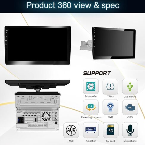 ستيريو سيارة اندرويد 12 حقيقي من اماسياوديو، شاشة لمس دوارة 10.1 انش، عالمي 1 دين، يدعم لاسلكي ابل كاربلاي اندرويد اوتو/ نظام تحديد المواقع العالمي / HD1080P/تشغيل سريع in Kuwait