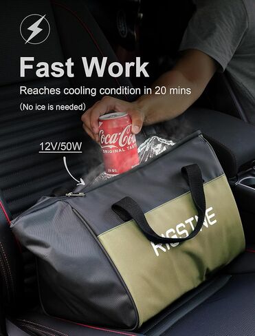 Electric Cooler Bag, 12V Thermoelectric Cooler Warmer Plug in for Vehicles, Portable Cooler Refrigerator for Car, RV, and Camping Use, 18L/20 Cans Capacity, Blue in Saudi Arabia