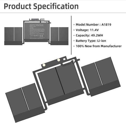 YXKC A1819 A1706 استبدال بطارية الكمبيوتر المحمول A1819 MacBook Pro 13 بوصة A1706 أواخر 2016 منتصف 2017، EMC 3071 3163 MLH12LL/A MNQG2LL/A MNQF2LL/A MLVP2LL/A MPXV2LL/A 11.4 فولت 49.2 وات 4314 مللي أمبير في الساعة in Saudi Arabia