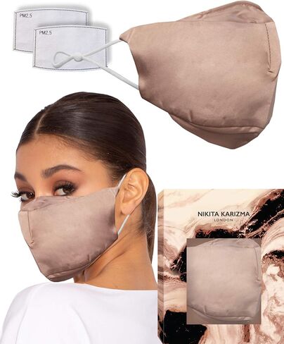 KARIZMA 90210 Silk Face Mask (Black). Luxury Fashion Masks, 19 Momme Mulberry Silk Mask. Fashionable Designer Face Mask for Women, Washable Fabric Face Mask, Reusable Facemask 6A Grade Fabric in Saudi Arabia