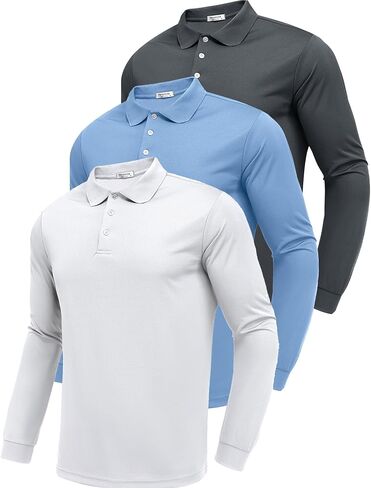 PINSPARK Long Sleeve Polo Shirts for Men Moisture Wicking Golf Shirts Quick Dry Work Hiking Casual Collared Shirt in Saudi Arabia