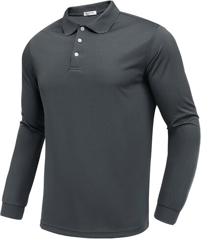 PINSPARK Long Sleeve Polo Shirts for Men Moisture Wicking Golf Shirts Quick Dry Work Hiking Casual Collared Shirt in Saudi Arabia