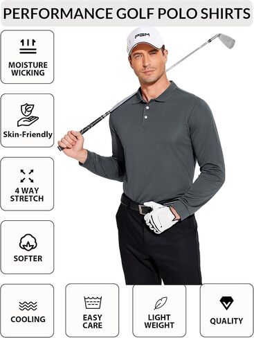 PINSPARK Long Sleeve Polo Shirts for Men Moisture Wicking Golf Shirts Quick Dry Work Hiking Casual Collared Shirt in Saudi Arabia