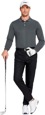 PINSPARK Long Sleeve Polo Shirts for Men Moisture Wicking Golf Shirts Quick Dry Work Hiking Casual Collared Shirt in Saudi Arabia