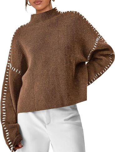 PRETTYGARDEN Women's Chunky Knit Fall Sweaters Casual Long Sleeve Mock Neck Oversized Loose Pullover Sweater Tops in Saudi Arabia