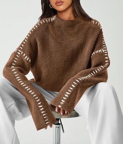 PRETTYGARDEN Women's Chunky Knit Fall Sweaters Casual Long Sleeve Mock Neck Oversized Loose Pullover Sweater Tops in Saudi Arabia