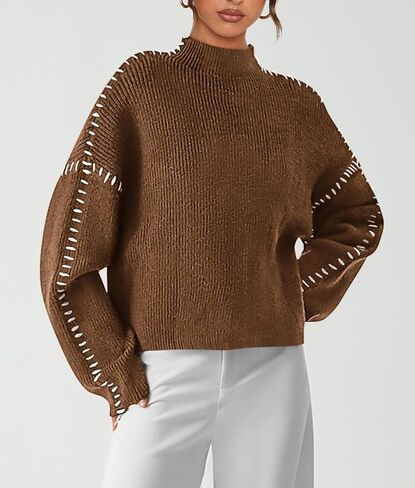 PRETTYGARDEN Women's Chunky Knit Fall Sweaters Casual Long Sleeve Mock Neck Oversized Loose Pullover Sweater Tops in Saudi Arabia