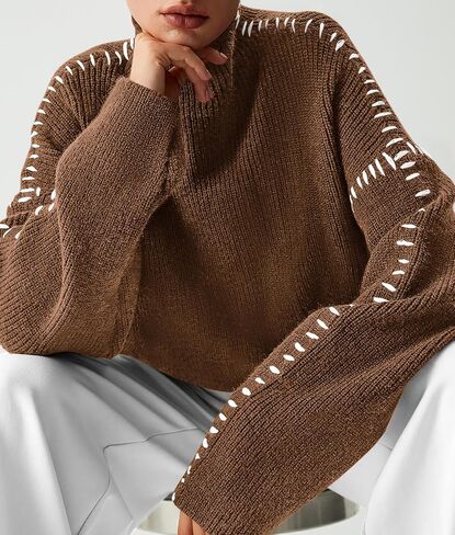 PRETTYGARDEN Women's Chunky Knit Fall Sweaters Casual Long Sleeve Mock Neck Oversized Loose Pullover Sweater Tops in Saudi Arabia