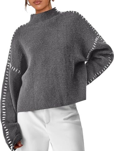 PRETTYGARDEN Women's Chunky Knit Fall Sweaters Casual Long Sleeve Mock Neck Oversized Loose Pullover Sweater Tops in Saudi Arabia