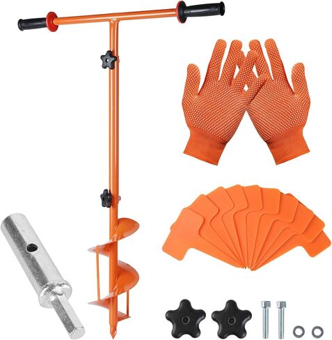 2023 Hole Digger Kit - 25.5×34In Hand Auger Post Hole Digger with A Hole Augers 3.95", Adapter, Gloves, Non-Slip Handles, And Plant Labels, For Flower, Tree, Seedlings, Umbrella, Fence Holes, Orange in Saudi Arabia