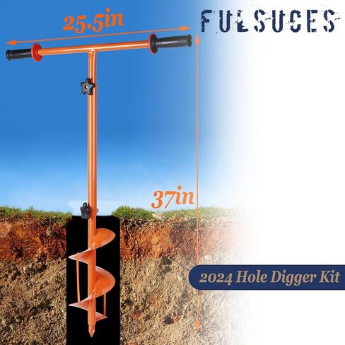 2023 Hole Digger Kit - 25.5×34In Hand Auger Post Hole Digger with A Hole Augers 3.95", Adapter, Gloves, Non-Slip Handles, And Plant Labels, For Flower, Tree, Seedlings, Umbrella, Fence Holes, Orange in Saudi Arabia