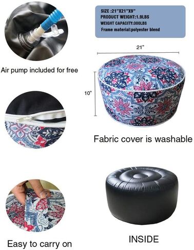 Kozyard Inflatable Ottoman Stool - Portable Round Pouf for Indoor/Outdoor Use - Perfect Small Foot Rest or Seating for Kids and Adults - Ideal for Camping or Home (Abstract Square) in Kuwait