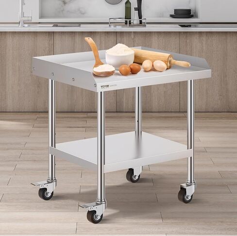 طاولة عمل من الفولاذ المقاوم للصدأ VEVOR، طاولة عمل تجارية لإعداد الطعام مقاس 24 × 24 × 26 بوصة، طاولة عمل إعدادية ثقيلة بثلاثة جوانب، طاولة عمل معدنية مع ارتفاع قابل للتعديل لمطعم المنزل والفندق in Kuwait