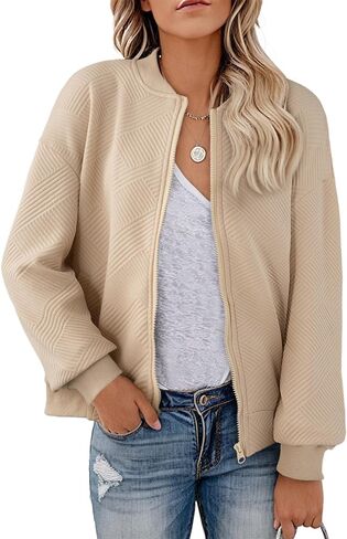 EVALESS Womens Bomber Jacket Coat Casual Stand Collar Zip Up Lightweight Fall Fashion Jackets Outfits with Pockets in Saudi Arabia
