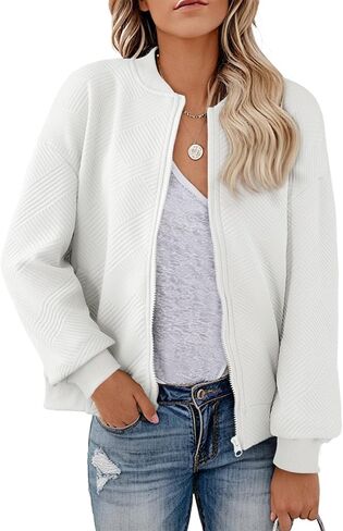 EVALESS Womens Bomber Jacket Coat Casual Stand Collar Zip Up Lightweight Fall Fashion Jackets Outfits with Pockets in Saudi Arabia