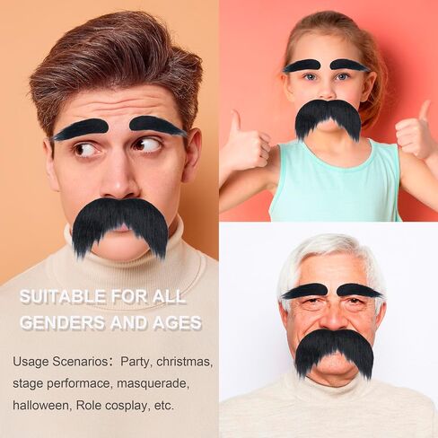 Fake Mustache and Eyebrows Self Adhesive Fake Beard Novelty Costume Facial Hair for Cosplay Halloween Party in Saudi Arabia