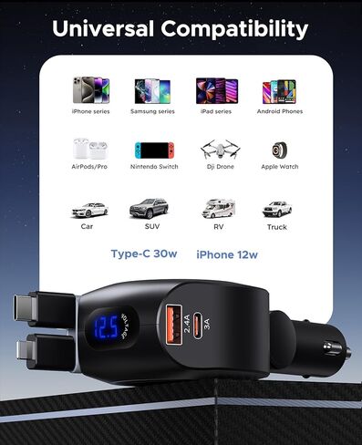 شاحن سيارة USB C، KOOPAO 36W PD&QC3.0 شاحن سيارة سريع مزدوج المنفذ USB C محول مع كابل 3.3ft من النوع C إلى C لهاتف Samsung Galaxy S21/Note 20/10/9/8/S20/S20 Plus/S10+/S9، iPhone 12/آيفون 11 وأكثر in Kuwait